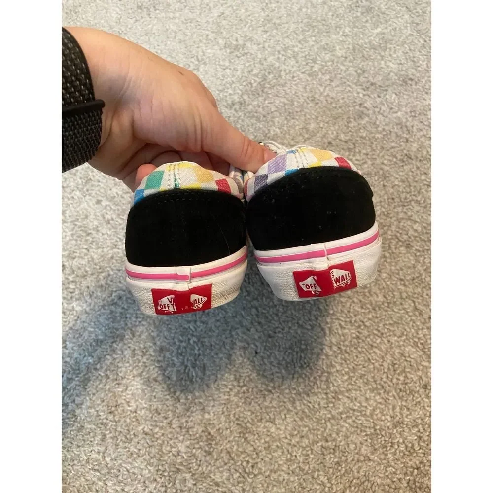 Vans Old Skool‎ Kids Shoes Rainbow Checkerboard Black Suede Sneakers 1.5 US Kids